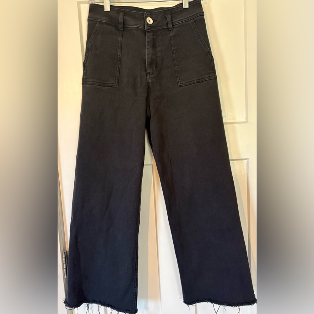 Miou Muse Straight Wide Leg Denim Pants- Faded Black